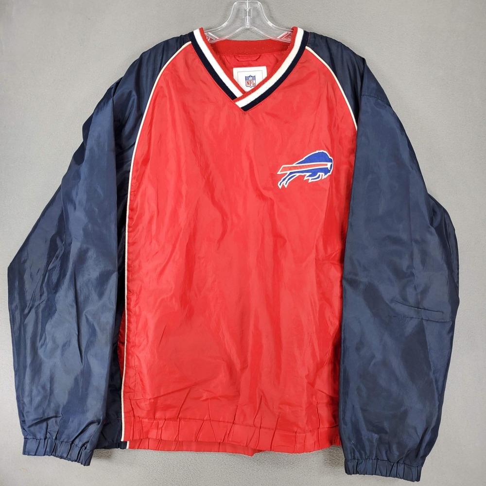 NFL Buffalo Bills Windbreaker Mens XL Red Blue Y2K Pullover Jacket V-Neck
